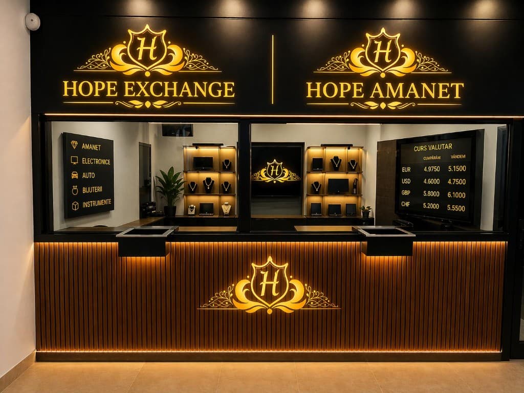 Hope Amanet — vitrină Hope Exchange & Gold, București