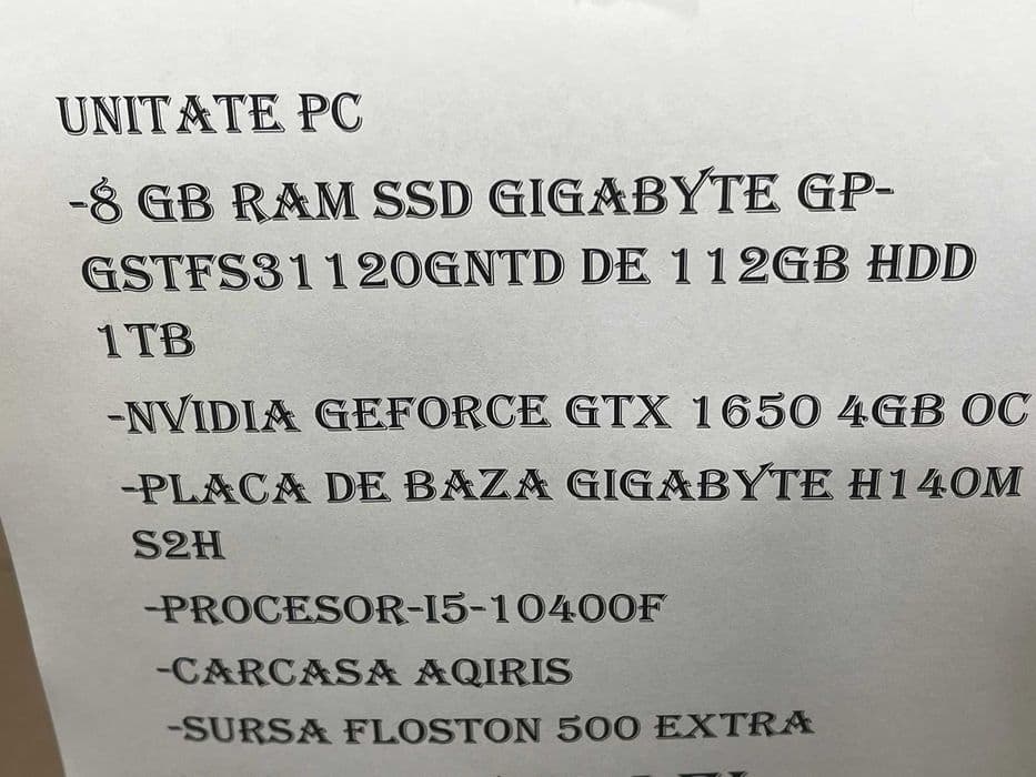 Hope Amanet P13/UNITATE PC I5-10400F Gtx 1650 Ilfov Bragadiru