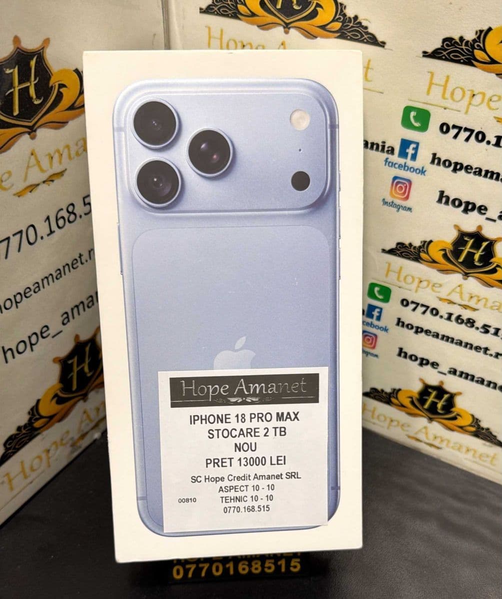 Hope Amanet P3 Iphone 18 Pro MAX 2 TB NOU Bucuresti Sectorul 6