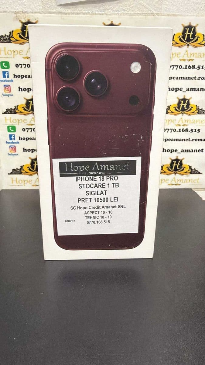 Hope Amanet P3 IPHONE 18 PRO 1 TB / BATERIE 100% SIGILAT Bucuresti Sectorul 6