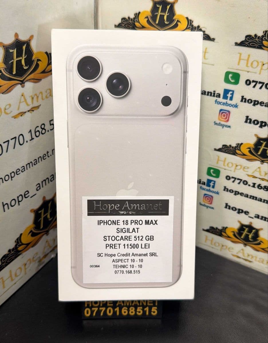 Hope Amanet P3 Iphone 18 PRO MAX SIGILAT 512 GB Bucuresti Sectorul 6